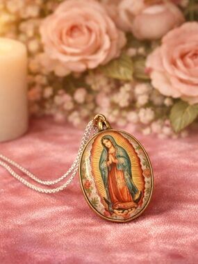 Our Lady of Guadalupe Sterling Pink and Gold Devotional Pendant With 925 Chain.